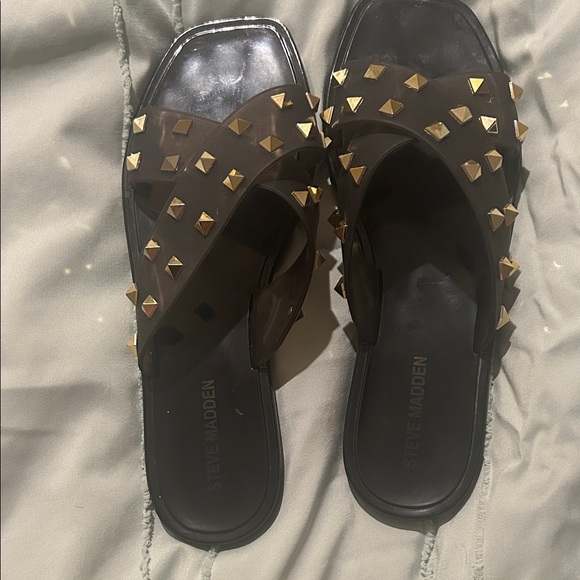 Steve Madden Black and Gold Studded Sandals - Picture 1 of 2